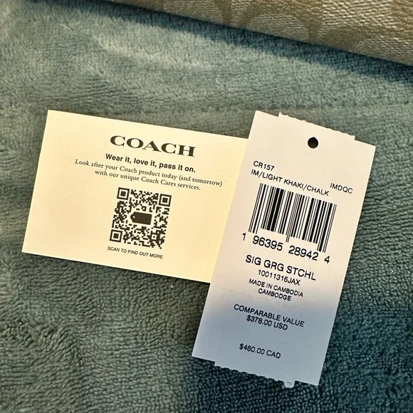 Coach Khaki Signature Canvas Satchel with Chalk Trim - Picture 5 of 6